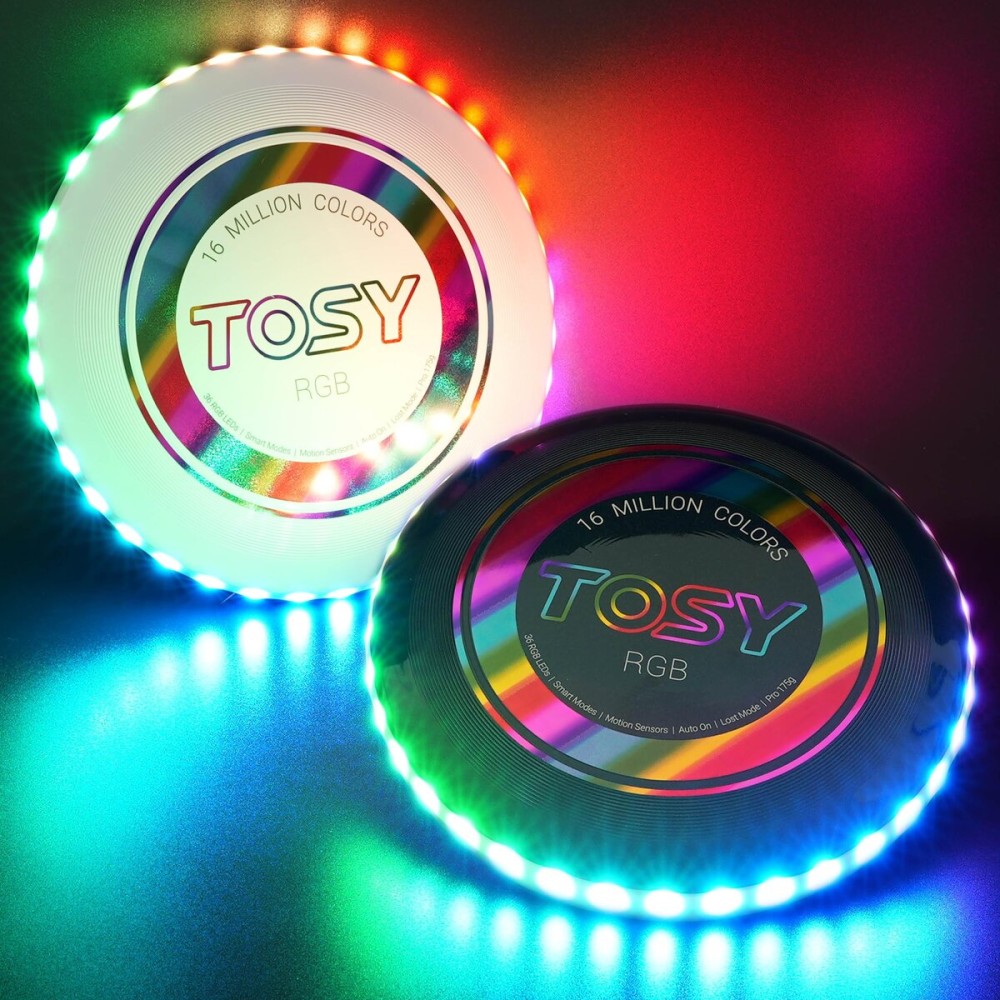 TOSY Flying Disc - 108 RGB Multicolor LEDs, Super Bright, Smart Modes, Christmas Stocking Stuffers Gift, Camping Toy for Kid/Teen/Adult, Auto Light Up, Rechargeable, Waterproof, 2-Pack
