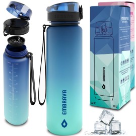 Embrava 32oz Sports Water Bottle - BPA & BPS Free - Fast-Flow Flip Top Lid - Leak Proof, Durable Tritan Plastic - 1 Liter, Spill Proof - For Gym, Fitness, Hiking, Workout & Travel