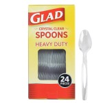 Glad Clear Plastic Spoons - Dishwasher Safe Clear Disposable Heavy Duty Utensils - Perfect for Everyday Use - Standard Size Reusable Cutlery Set - Disposable Serving Spoons Pack of 24