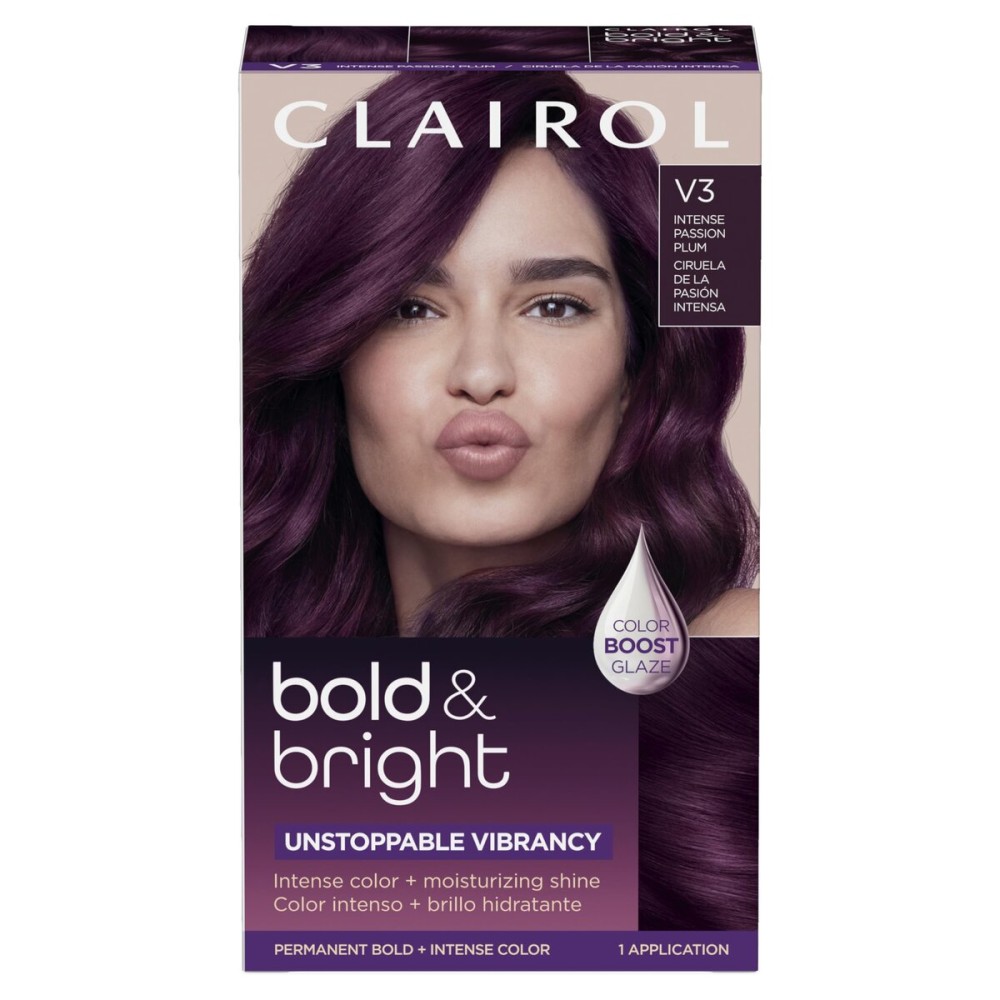 Clairol Bold & Bright Permanent Hair Dye, V3 Intense Passion Plum Hair Color, Pack of 1