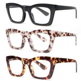 REAVEE Oprah Style Reading Glasses for Women Blue Light Blocking Computer Fashion Readers with Spring Hinge and Glasses Pouch +0.75