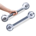 LEVERLOC Shower Grab Bars 2 Pack, Suction Grab Bar Easy to Install Shower Handle for Bathroom Removable Handrails for Seniors Elderly Heavy Duty Safety Grip Waterproof Drill Free, Silver