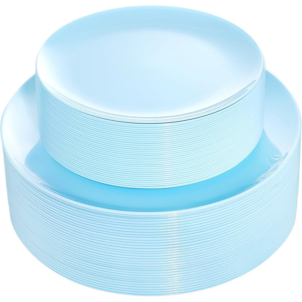 KIRE 60PCS Blue Plastic Plates Disposable - Heavy Duty Light Blue Plates Include 30Pcs 10.25 Dinner Plates and 30Pcs 7.5 for Dessert/Salad in Baby Shower/Picnic