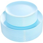 KIRE 60PCS Blue Plastic Plates Disposable - Heavy Duty Light Blue Plates Include 30Pcs 10.25 Dinner Plates and 30Pcs 7.5 for Dessert/Salad in Baby Shower/Picnic