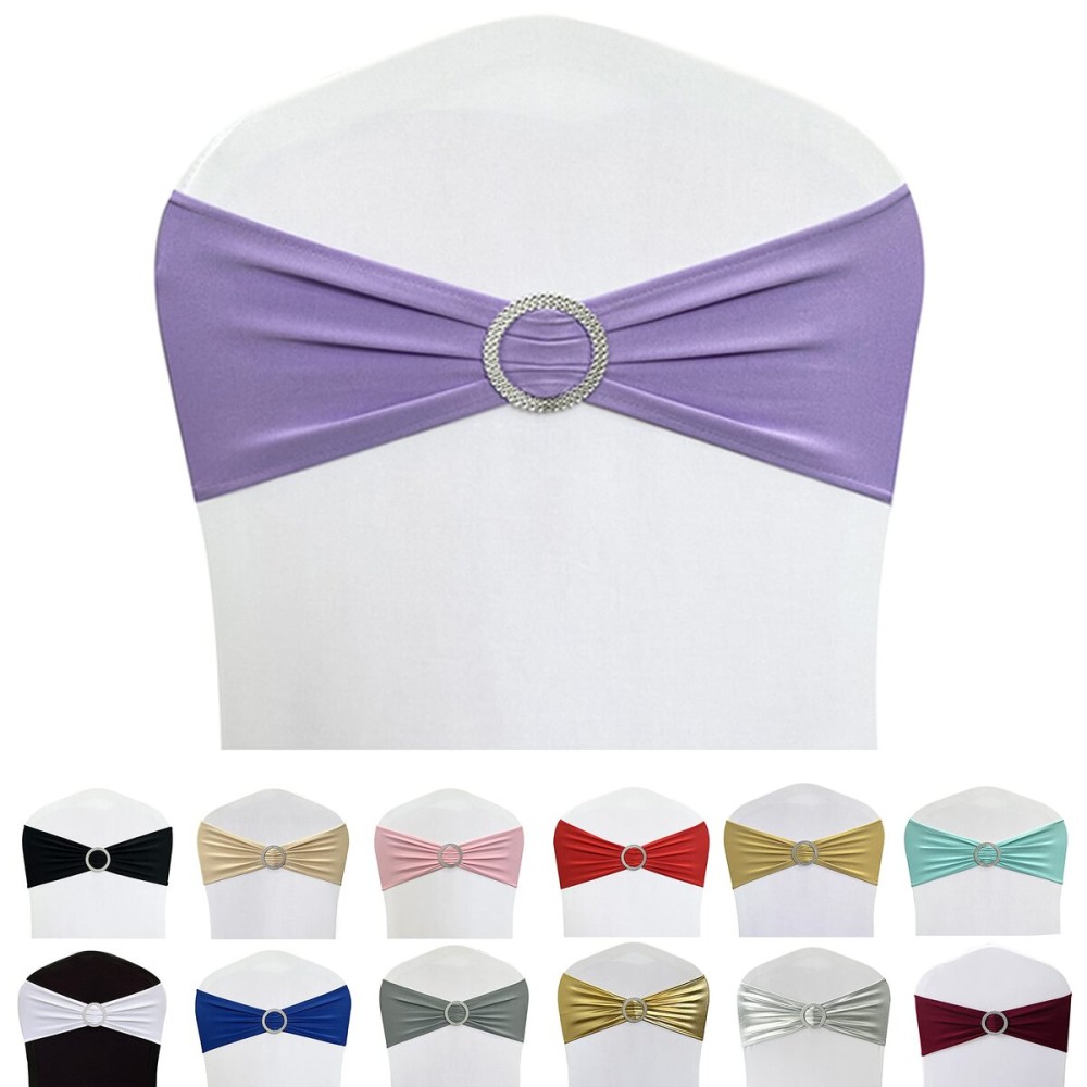 Maiangel Spandex Chair Sashes Bands 100PCS Stretch Chair Ties Bows with Buckle Slider for Wedding Party Banquet Decoration (Lavender)