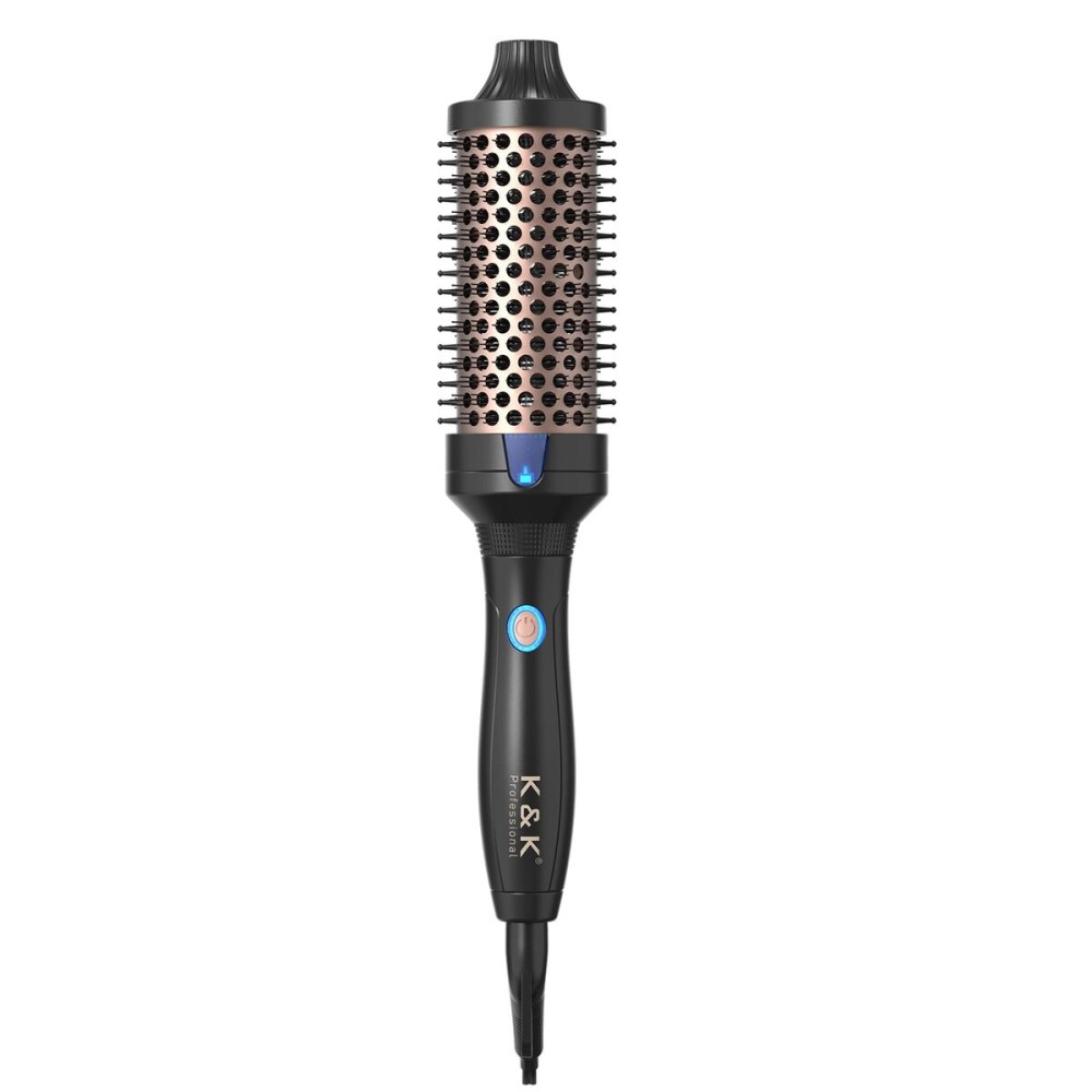 K&K 1.77 Inch Heated Curling Brush with Ceramic Tourmaline Ionic Technology for Volumizing and Loose Curls (Black)