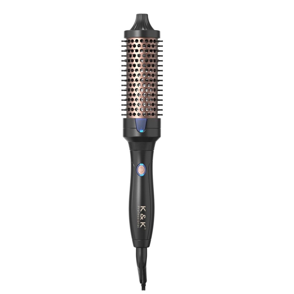 K&K Heated Curling Brush - 1.5 Inch Ceramic Tourmaline Ionic Volumizing Hot Brush for Root Volume & Loose Curls (Black)