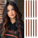 FESHFEN Colored Clip in Hair Extensions - 10 PCS Copper Highlighted Hair Piece Straight Synthetic Clip in Hairpieces for Women 22 inch