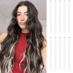 FESHFEN Colored Clip in Hair Extensions - 10 PCS White Highlighted Hair Piece Straight Synthetic Clip in Hairpieces for Women 22 inch