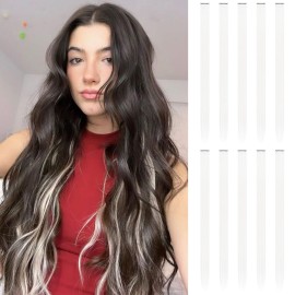 FESHFEN Colored Clip in Hair Extensions - 10 PCS White Highlighted Hair Piece Straight Synthetic Clip in Hairpieces for Women 22 inch