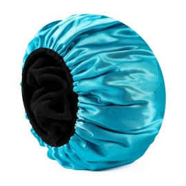 YIZIJIZI Triple Layer Reusable Waterproof Shower Cap for Women Large Terry Lined Hair Cap for Long Thick Hair Travel Bath Care Light Blue