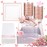 Festiva 350Pcs Rose Gold Plastic Plates - Clear Rose Gold Disposable Dinnerware Sets for 50Guests include 100 Plates 50 Cups 50Plastic Cutlery 50Napkins for Party&Wedding& Valentine\'s Day