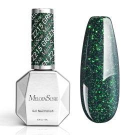MelodySusie Green Glitter Gel Nail Polish,Sparkle 0.5 Fl Oz Soak Off UV LED Christmas Green Glitter Gel Polish Gift for Women Nail Art Manicure Salon DIY Nail Design Decoration at Home-z215