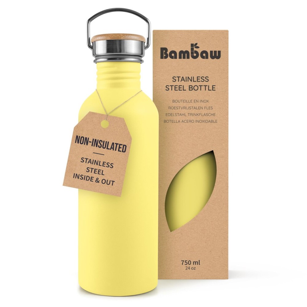 Bambaw 750ml Stainless Steel Sports Bottle, Yellow Sports Bottle, Non-Insulated Water Bottle, Reusable, Hiking 750ml - Imperial Yellow
