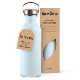 Bambaw Metal Water Bottle 750 ml, Light Blue Sports Bottle, Non-Insulated Water Bottle, Stainless Steel Bottle 750 ml, Stainless Steel Bottle - Nordic Blue