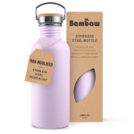 Bambaw Stainless Steel Water Bottle, Purple Water Bottle, 1 Litre Non-Insulated Stainless Steel Bottle, 1 Litre Sports Bottle, BPA-Free Bottle, Reusable Bottle - Light Lilac