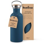 Bambaw Non-Insulated Stainless Steel Water Bottle 32oz (1 Liter) - Single Wall, Dishwasher Safe, With Handle, Reusable, Large - Aegean Blue
