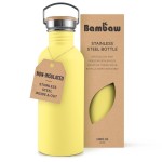 Bambaw Stainless Steel Water Bottle 32 oz, Non-insulated Yellow Beam with Handle, Dishwasher Safe