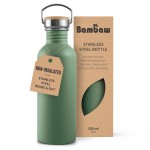 Bambaw Stainless Steel Water Bottle, 500 ml, Green Water Bottle, Non-Insulated Sports Bottle, Children\'s Metal Bottle, Bicycle Bottle, BPA-Free - Sage Green