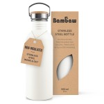 Bambaw 500 ml Stainless Steel Water Bottle, White Water Bottle, Non-Insulated Sports Stainless Steel Children\'s Bottle, Reusable - Polar White