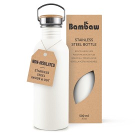 Bambaw 500 ml Stainless Steel Water Bottle, White Water Bottle, Non-Insulated Sports Stainless Steel Children\'s Bottle, Reusable - Polar White