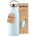 Bambaw 1 Litre Stainless Steel Water Bottle, Light Blue Water Bottle, BPA-Free Non-Insulated Sports Bottle, 1 Litre Stainless Steel Bottle - Polar Blue