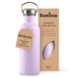 Bambaw Metal Water Bottle 16 oz, Lavender Water Bottle with Handle, Stainless Water Bottle Non Insulated, Small Water Bottle, Purple Water Bottle for Women, Metal Water Bottle - Lavender Haze