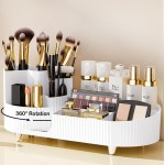 Rotating Vanity Organizer with Brush Holder, Large Spinning Makeup Skincare & Cosmetic Organizer, Countertop Perfume & Lotions Display Case (White)
