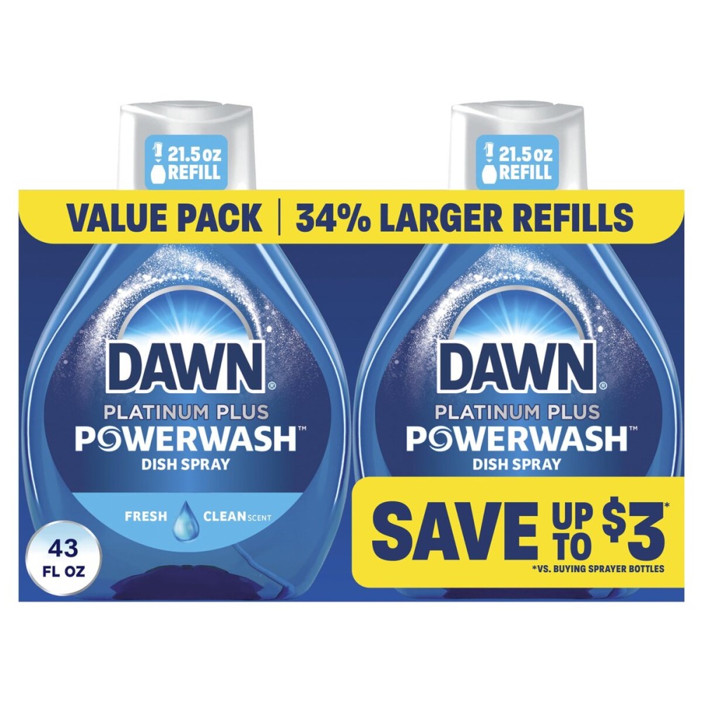 Dawn Powerwash Fresh Dish Spray, Liquid Dish Soap, Dish Soap Refill, Dish Detergent Liquid, 2 Refills, 2x21.5 Fl Oz