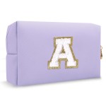 Personalized Makeup Bag Initial A-Z Preppy Patch Bag,Small PU Leather Travel Cosmetic Bag Pouch with Zipper,Purple Cute Toiletry Bag,Gift Ideal for Teen Girls Women Birthday Friend Mom,Latter A
