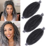 3 Packs Grey Pre-fluffed Springy Afro Twist Hair 16 Inch Pre-Separated Spring Twist For Distressed Soft Locs Afro Twist Hair Natural Marley Twist Crochet Braiding Hair Extensions (16 Inch3Pcs,TGREY)