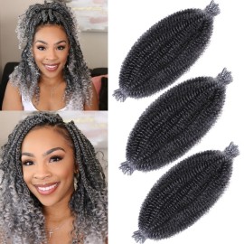 3 Packs Grey Pre-fluffed Springy Afro Twist Hair 16 Inch Pre-Separated Spring Twist For Distressed Soft Locs Afro Twist Hair Natural Marley Twist Crochet Braiding Hair Extensions (16 Inch3Pcs,TGREY)