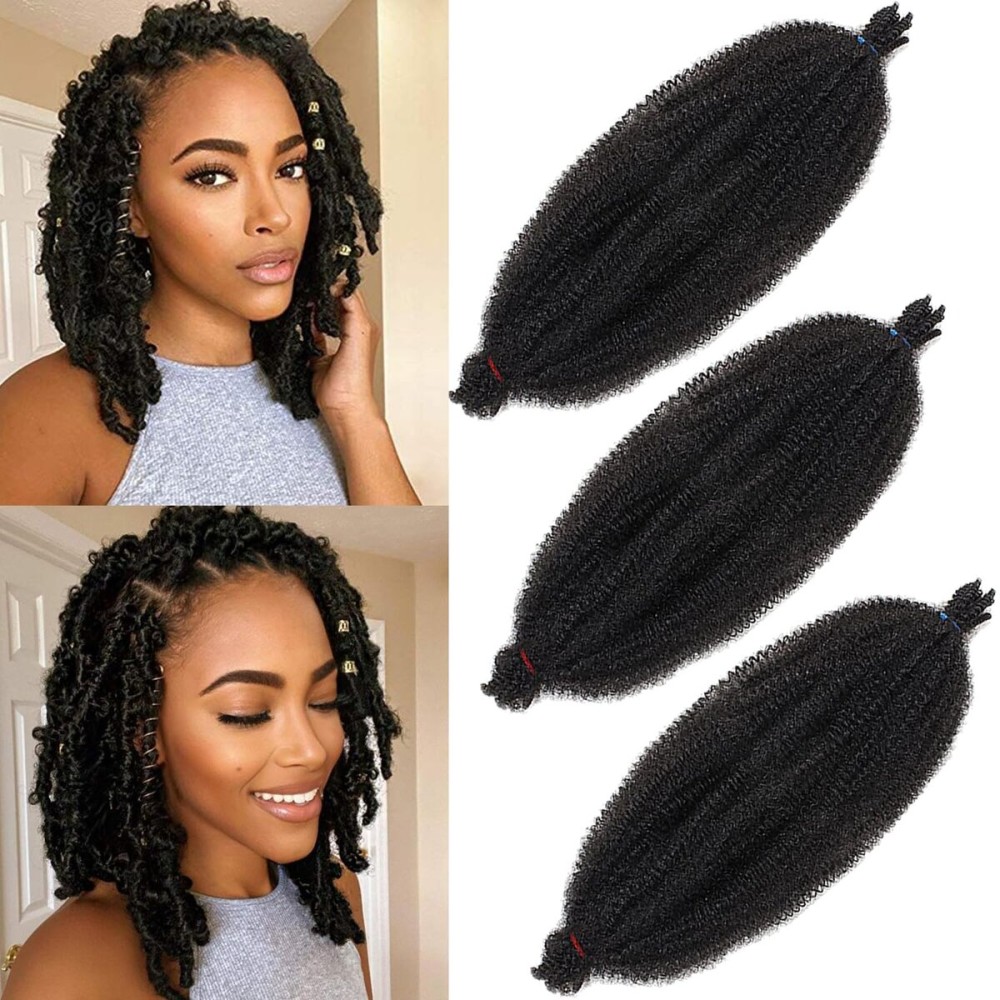 16 Inch Springy Afro Twist Hair 3 Packs Pre Fluffed Spring Twist Hair For Nu Locs Afro Twist Hair Natural Black Marley Twist Crochet Curly Braiding Hair Soft Synthetic Extensions (16 Inch 3Pcs, 1B)