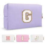 Personalized Makeup Bag Initial A-Z Preppy Patch Bag,Small PU Leather Travel Cosmetic Bag Pouch with Zipper,Purple Cute Toiletry Bag,Gift Ideal for Teen Girls Women Birthday Friend Mom,Latter G