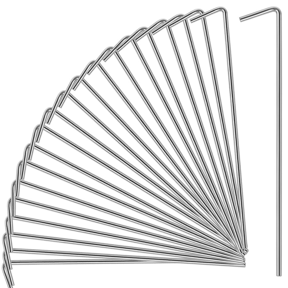 Oligei 23 Pack Tent Stakes, Heavy Duty Metal Tent Pegs, Hooked, Silver, Perfect for Camping, Gardening & Outdoor Decorations