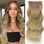 Vigorous Clip in Hair Extensions 20Inch Long Wavy Soft Synthetic Hair Extension 4Pcs Thick Hairpieces for WomenBrown Blonde Ombre