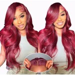 Jewhaut Wear and Go Glueless Wigs Human Hair Pre Plucked Pre Cut for Beginners 99j Burgundy Lace Front Wigs Human Hair Upgraded No Glue 5x5 HD Body Wave Lace Closure Wigs Human Hair for Women 24 Inch