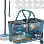 Gen 1 Large-Capacity Spin Mop and Bucket - for Big Homes & Deep Cleaning Days,4-Chamber System Separates Dirty & Clean Water, 2-GAL Heavy-Duty Design with Wheels & 10 Refill Mop Heads - Blue/Grey