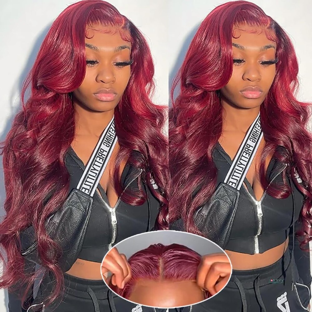 Glueless Wigs Human Hair Pre Plucked Pre Cut for Beginner 99j Burgundy Lace Front Wigs Human Hair for Black Women 5x5 Hd Body Wave Lace Closure Wigs Wear and Go Glueless Wig 22 Inch