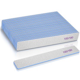 BLESWIN Nail File 100/180 Grit 25 Count, Heavy Duty Nail Files for Acrylic/Natural Nails, Emery Boards for Nails, Strong Finger Nail Filler, Coarse Nail File for Home and Salon Use