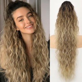 ORSUNCER Ponytail Extension Claw 30 Curly Pony Tail Clip in Hair Extensions Fluffy Natural Looking Synthetic Hairpieces for Women Black Root with Blonde Ombre
