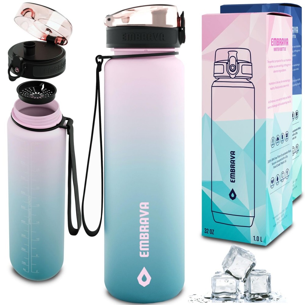 Embrava 32oz Sports Water Bottle - BPA & BPS Free - Fast-Flow Flip Top Lid - Leak Proof, Durable Tritan Plastic - 1 Liter - Womens Bottle For Gym, Fitness, Hiking, Workout & Travel