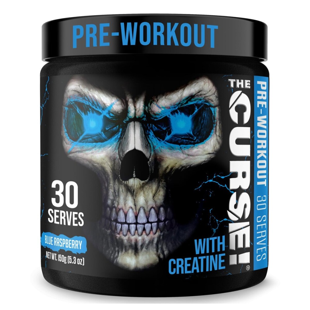 JNX SPORTS The Curse! Pre Workout Powder for Men & Women, Caffeine, Beta-Alanine, Creatine, L-Citrulline, 30 Servings, Blue Raspberry Flavor - Boost Energy, Strength & Focus