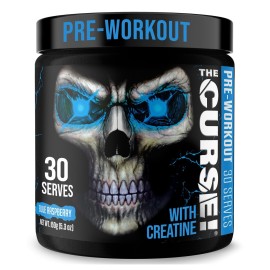 JNX SPORTS The Curse! Pre Workout Powder for Men & Women, Caffeine, Beta-Alanine, Creatine, L-Citrulline, 30 Servings, Blue Raspberry Flavor - Boost Energy, Strength & Focus