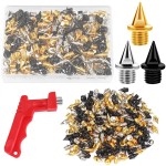 JULMELON 120pcs 1/4inch Stainless Steel Track & Cross Country Spikes for Golf Shoes, Sprint Sports and Short Running Track Shoes - Includes Spike Wrench - Gold, Silver, Black