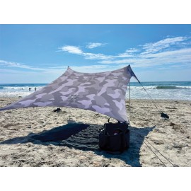 Neso Portable Beach Tent Sun Shelter with Sand Anchor - Lightweight Beach Shade Canopy - Easy Setup for Family Outings - Patented Reinforced Corners - UPF 50+ Sun Protection - 7 x 7ft - Grey Camo