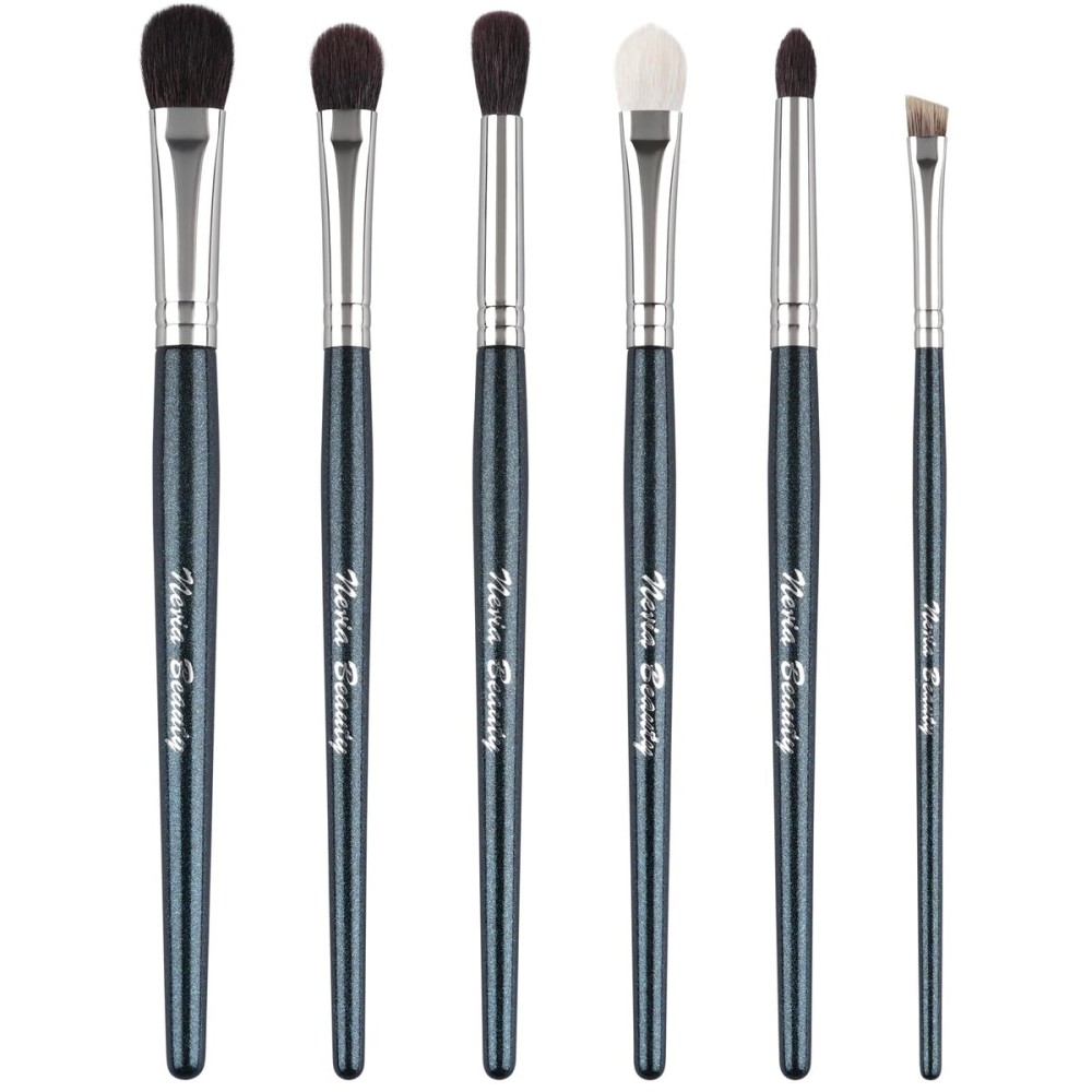 EVRCHGIEA Natural Goat Hair Eye Makeup Brush Set, 6 Pcs Professional Blending Eyeshadow Makeup Brushes for Concealer Eyebrows Eyeliner, Soft Hairs & Wood Handle (blue 6pcs)