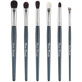 EVRCHGIEA Natural Goat Hair Eye Makeup Brush Set, 6 Pcs Professional Blending Eyeshadow Makeup Brushes for Concealer Eyebrows Eyeliner, Soft Hairs & Wood Handle (blue 6pcs)