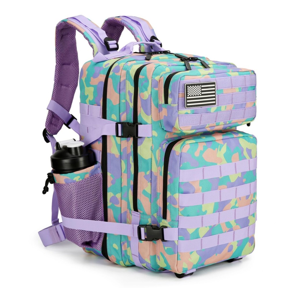 Lovelinks21 45L Tactical Assault Backpack 3 day assault pack with Molle Waterproof backpack Rucksack for Tactical Backpacks (PurpleGreenYellow)