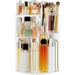 HEMTROY Makeup Organizer 360 rotating, Adjustable Skincare Organizer with Brush Holder, Cosmetics Display Cases for Vanity Bathroom Countertop Large Capacity Carousel Make up Caddy Shelf (Transparent)